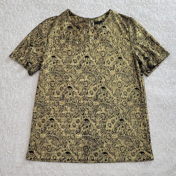 90s Metallic Foil Paisley Blouse M - Picture 1 of 6